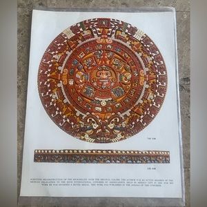 Vintage 1970s THE SUN STONE OR AZTEC CALENDAR VTG Mexican art print ROBERT SIECK